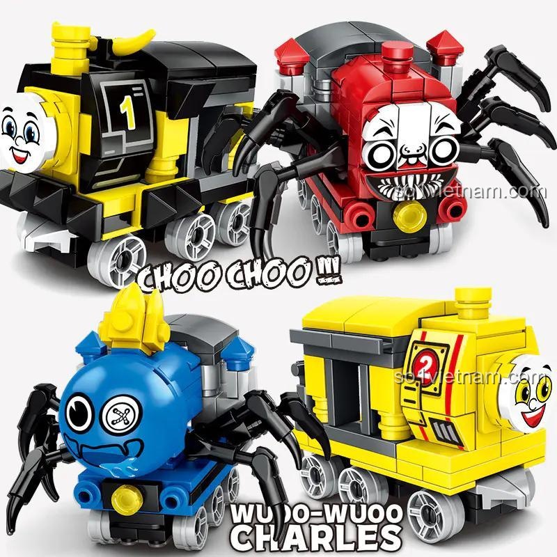4 mẫu lắp ghép Tàu Hỏa Nhện Quái Vật Charles LOYI 9217, đồ chơi xếp hình sáng tạo cho bé trai, giá trị cao.