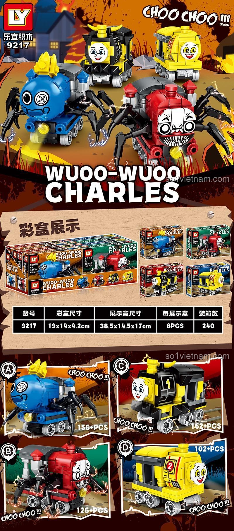 Thông số kỹ thuật bộ đồ chơi LOYI 9217 Tàu Hỏa Nhện Quái Vật Charles, 546 mảnh ghép, phù hợp bé trai 6 tuổi, giá tiết kiệm.