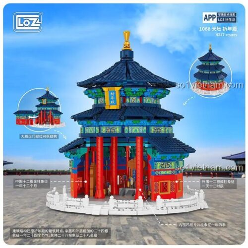 đồ chơi mô hình Điện thờ Thiên Đàn Kỳ Niên LOZ 1068, tái hiện kiến trúc cổ điển 4217 mảnh ghép, cho bé 12 tuổi, giá rẻ