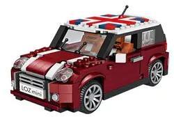 Mô hình xe MINI Cooper đỏ với mái cờ Anh Quốc, bộ lắp ghép LOZ 1111, 492 mảnh, tỉ lệ 1:36, đồ chơi mô hình cho bé trai 14 tuổi