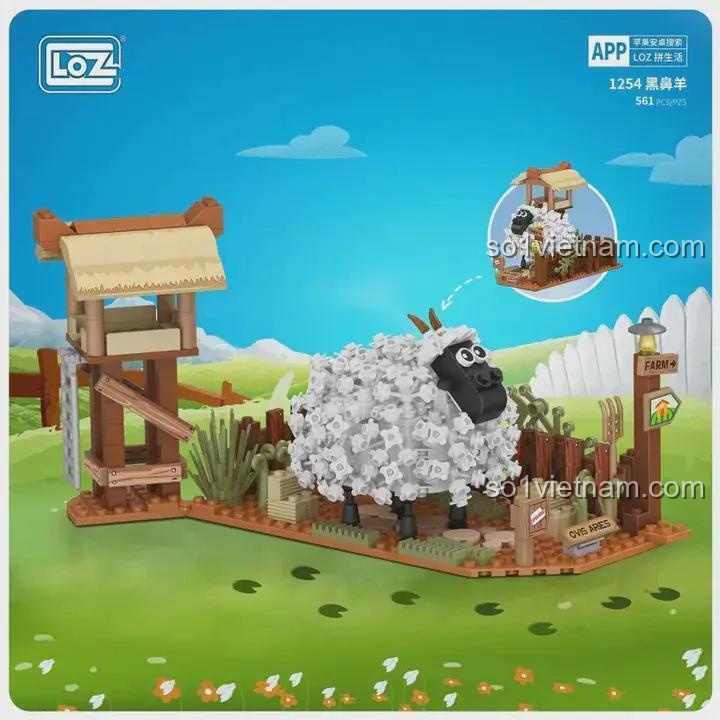 hộp đồ chơi mô hình LOZ 1254 Cừu Mũi Đen, bộ lắp ghép cho bé gái 6 tuổi, chất lượng cao