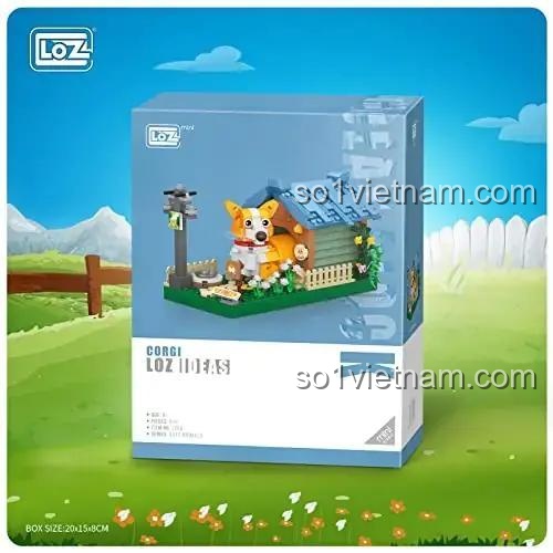 Hộp sản phẩm LOZ 1256 Mô hình Corgi, bộ lắp ghép Corgi 534 mảnh, quà tặng giá tốt cho bé gái 6 tuổi