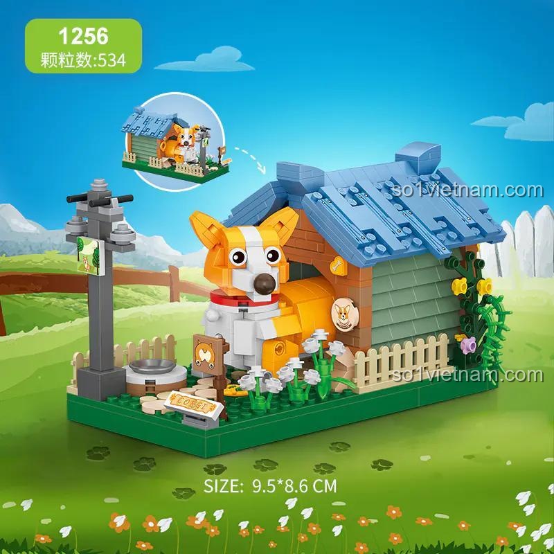 Đồ chơi lắp ghép LOZ1256 Mô hình Corgi với kích thước 9.5x8.6 cm, bộ xếp hình Cún Corgi 534 mảnh, chất lượng cao