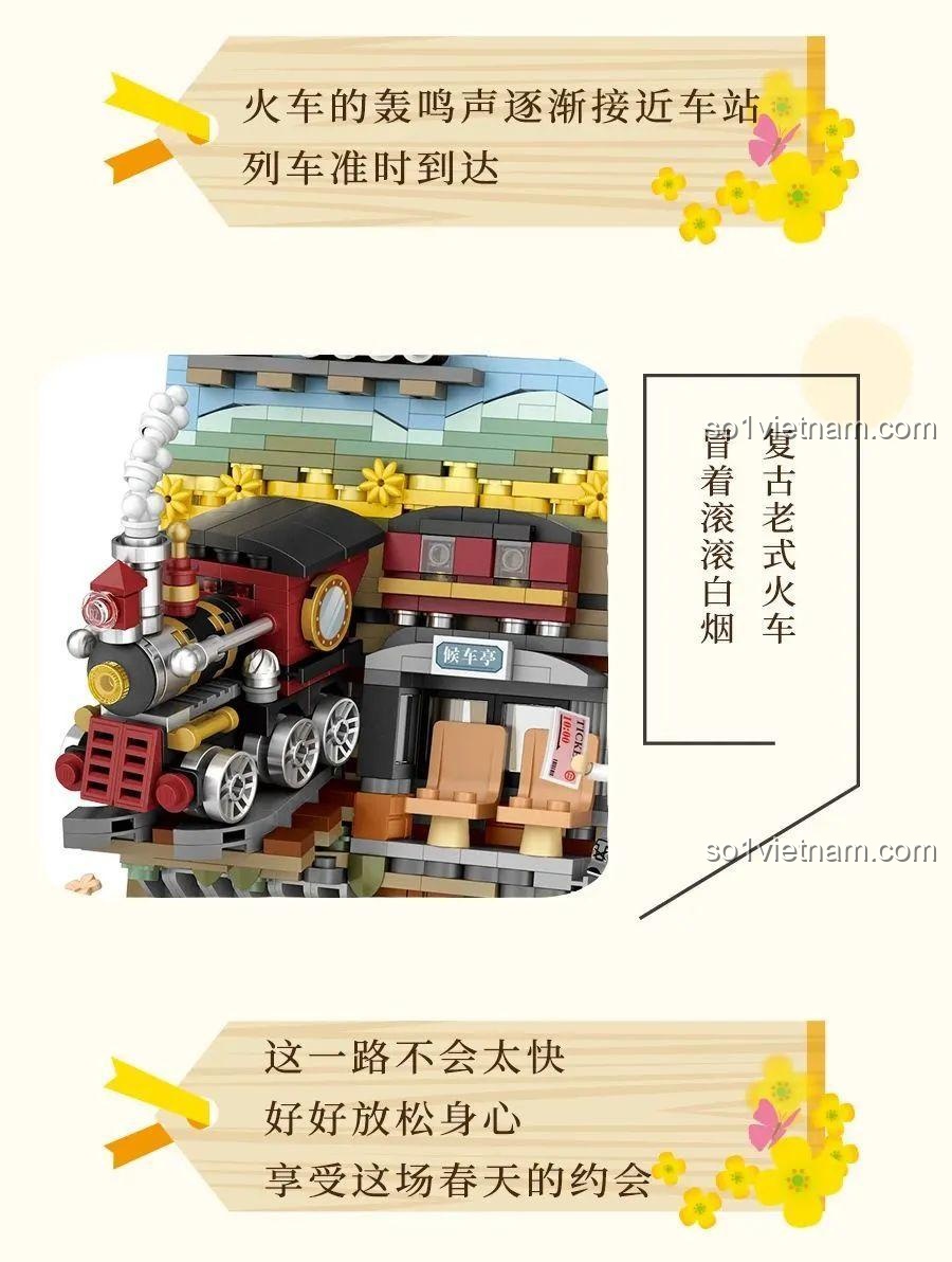 đồ chơi xếp hình Mô hình tàu hỏa mùa xuân LOZ 1296, thông tin sản phẩm tranh xếp hình 3D, 758 chi tiết, phù hợp làm vật trang trí bàn làm việc, giá rẻ.