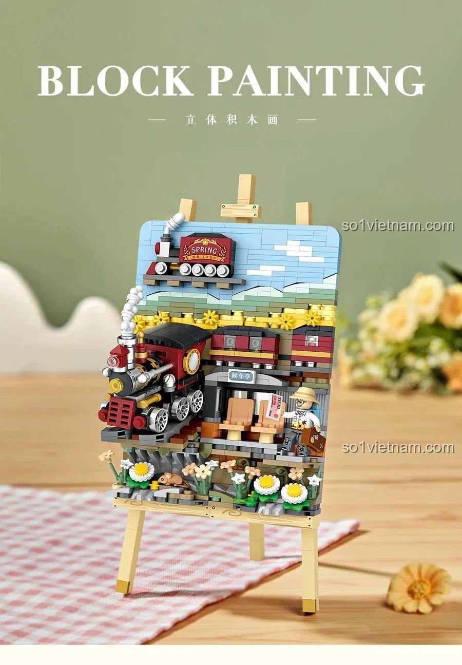 bộ xếp hình Tranh khối 3D tàu hỏa LOZ 1296, mô hình tranh 3D sống động, chi tiết phong cảnh mùa xuân, kích thích sáng tạo cho bé trai bé gái 6 tuổi.