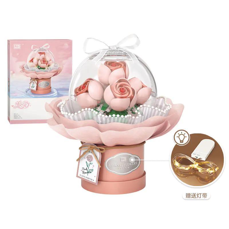 Hộp sản phẩm bộ lắp ghép LOZ 1298 Bó Hoa Hồng Hồng Lãng Mạn