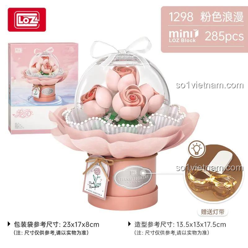 Kích thước bộ lắp ghép LOZ 1298 Bó Hoa Hồng Hồng Lãng Mạn