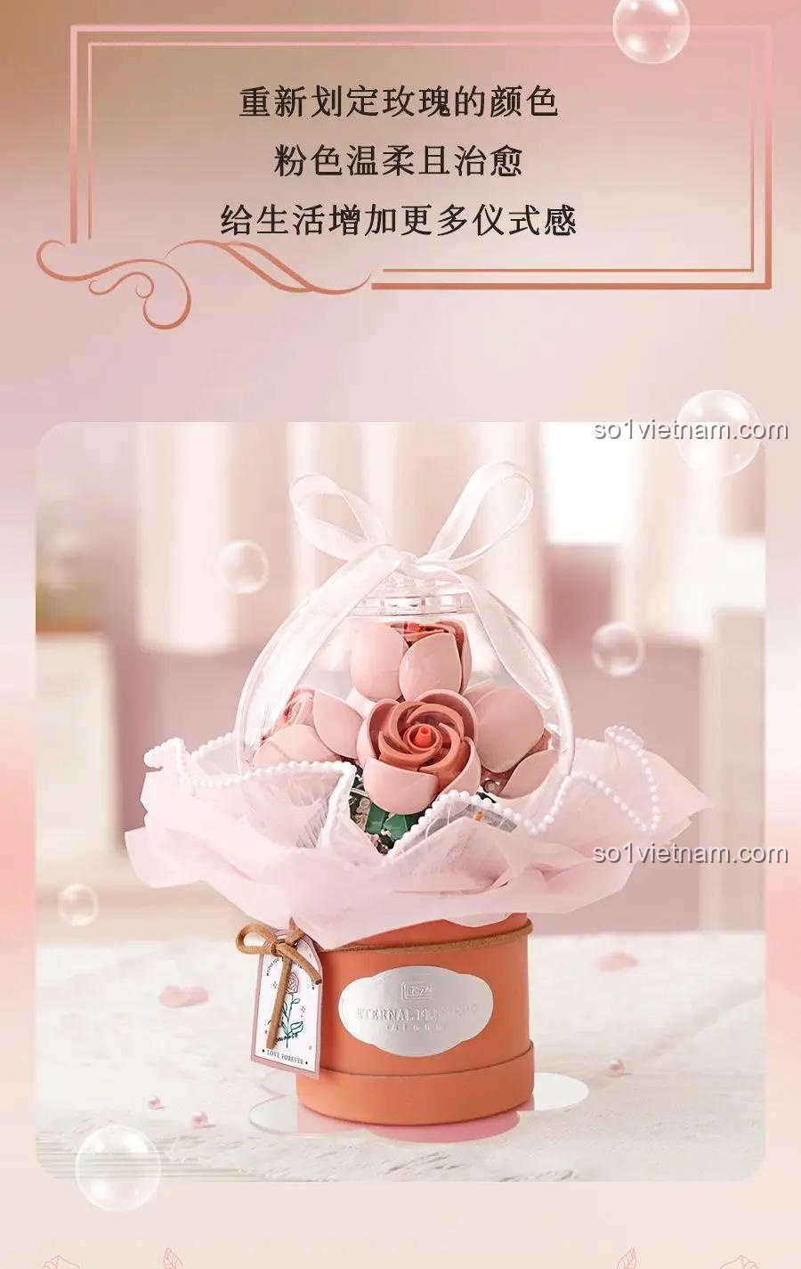 Chi tiết bộ lắp ghép LOZ 1298 Bó Hoa Hồng Hồng Lãng Mạn