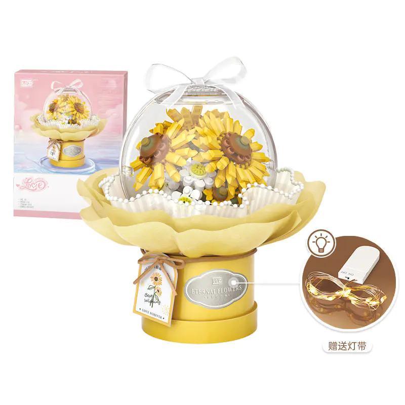 Bó hoa hướng dương LOZ 1299 "Hướng Dương Tỏa Nắng" - Bộ lắp ghép hoa trang trí, có đèn LED lung linh, quà tặng ý nghĩa cho bé gái