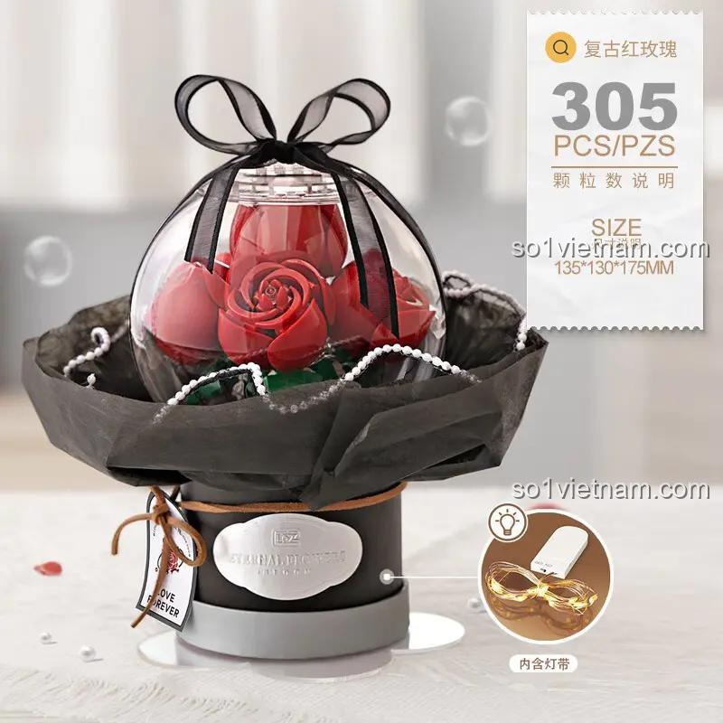 Kích thước bó hoa hồng đỏ vintage LOZ 1300