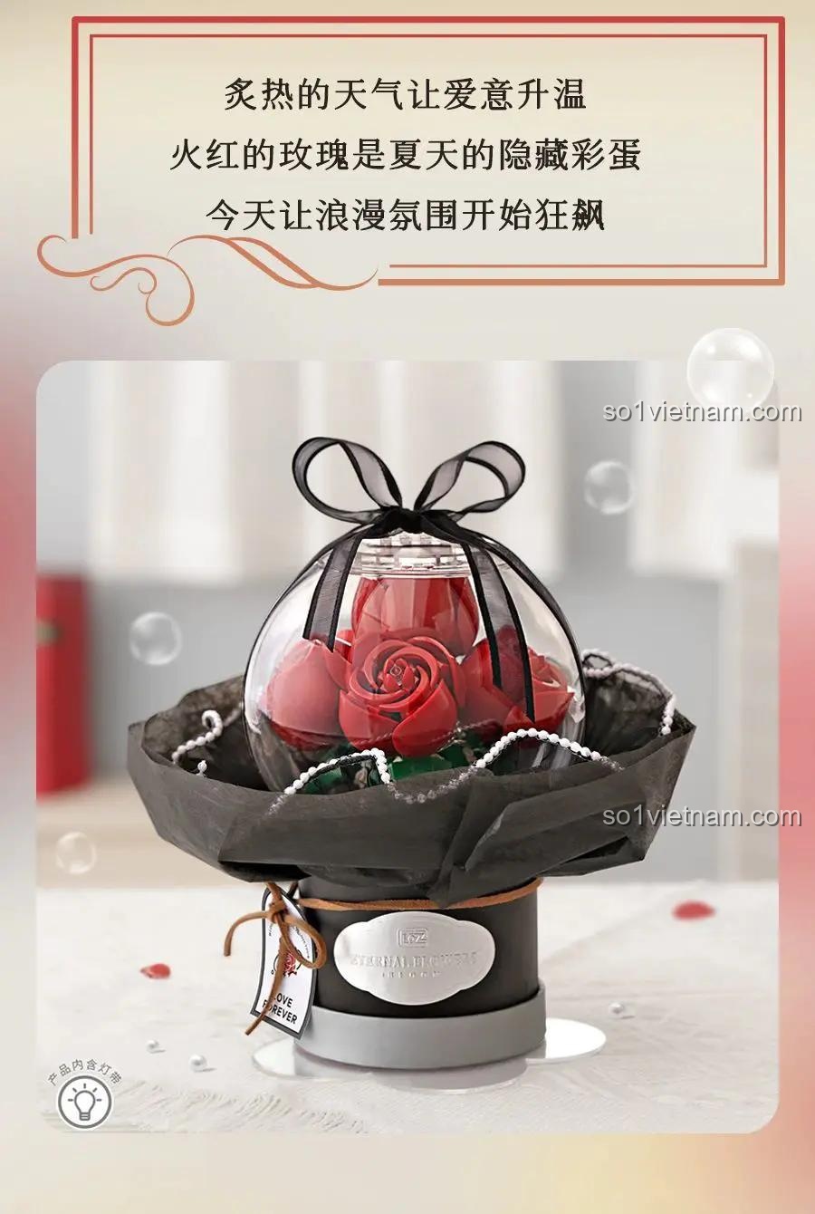 Thiết kế tinh xảo của bó hoa hồng đỏ vintage LOZ 1300