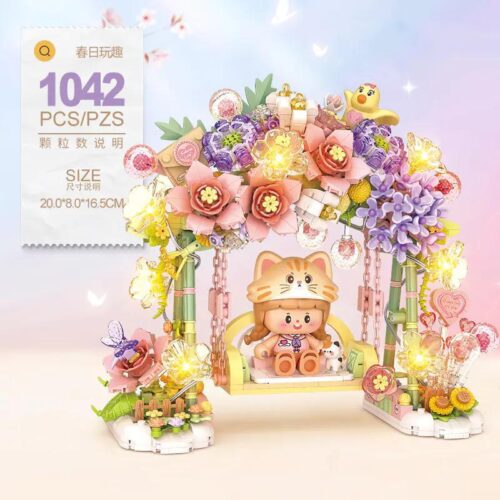 LOZ 1352 Bộ lắp ghép Hoa Hướng Dương: Vui Xuân, Xích đu hoa có đèn LED, 1042 mảnh, Kích thước 20x8x16.5cm, Độ tuổi 6+, Dành cho bé gái, Mô hình trang trí lung linh, Búp bê dễ thương