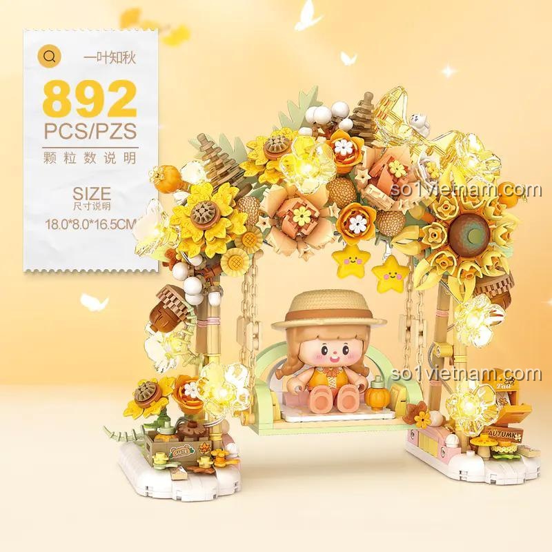 Bộ lắp ghép xích đu hoa hướng dương LOZ 1354 gồm 892 mảnh, kích thước 18x8x16.5cm