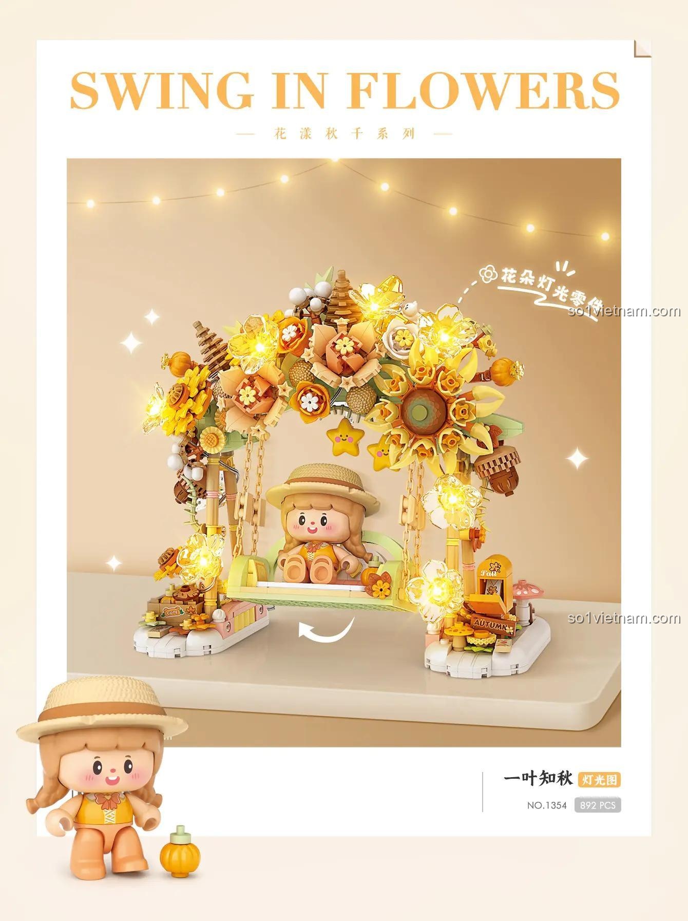 Mô hình xích đu hoa hướng dương LOZ 1354 và minifigure đi kèm