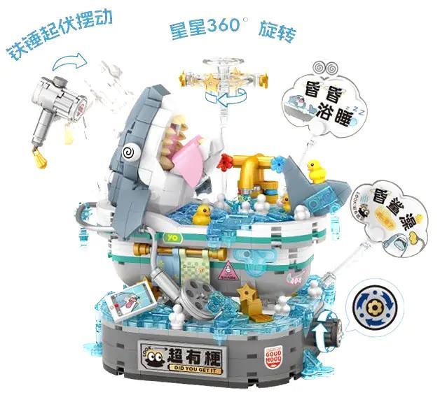 bộ lắp ghép Mô hình Cá Mập Tắm Bồn Dễ Thương đồ chơi lắp ghép LOZ 1385 cho Con gái 6 tuổi, giá tốt, búa xoay, ngôi sao xoay 360 độ