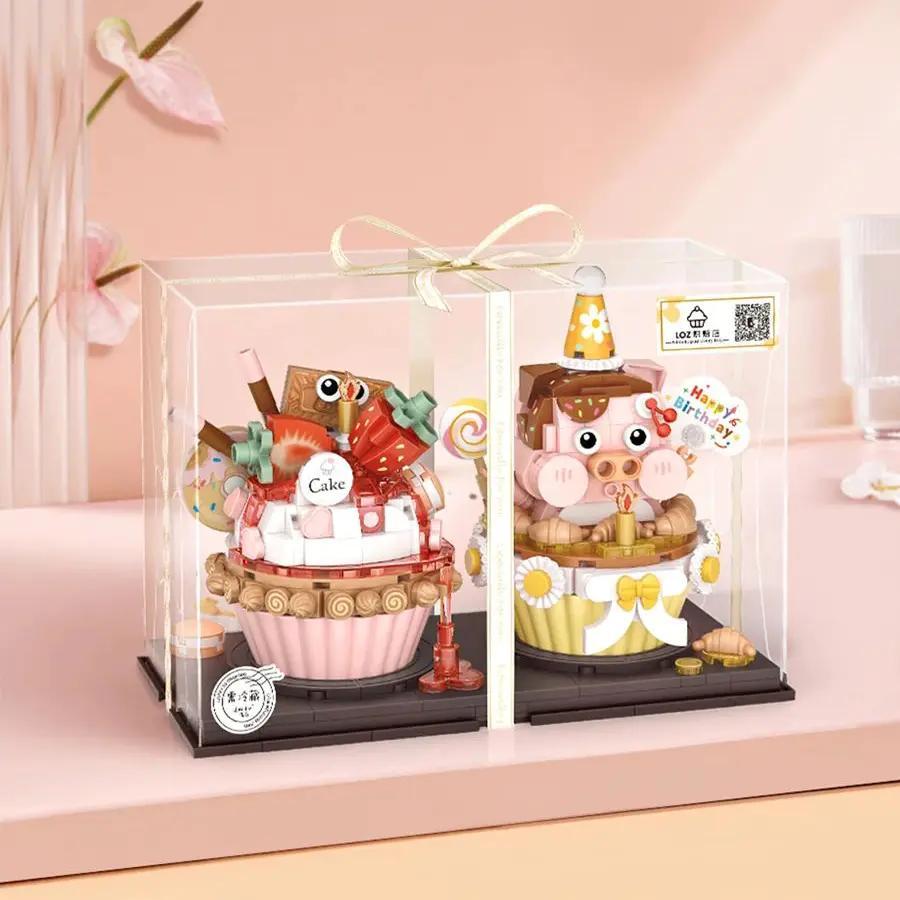 bộ lắp ghép Bánh Cupcake Dâu Tây Hình Heo Con LOZ 1756 đáng yêu, chi tiết tinh xảo, quà tặng bé gái 8 tuổi giá tốt
