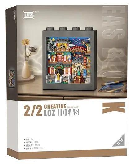 Hộp sản phẩm bộ lắp ghép Tranh 3D Dạ tiệc thời Thịnh Đường LOZ 1908, 1222 chi tiết mini block cho bé 6 tuổi, giá rẻ.