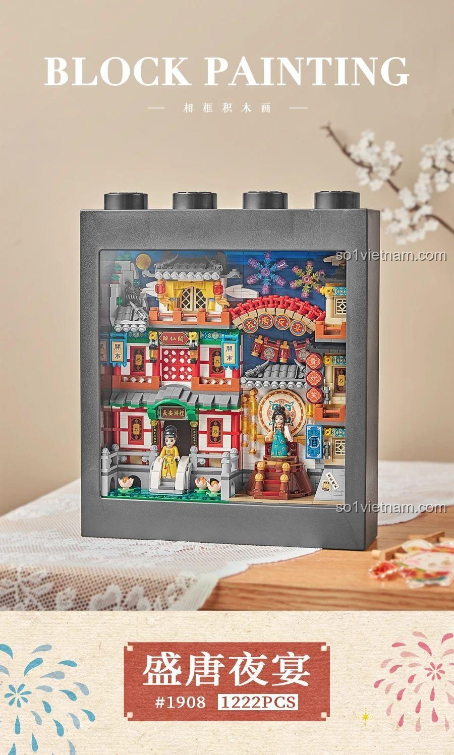 Mô hình hoàn thiện của đồ chơi mô hình kiến trúc cổ Trung Hoa LOZ 1908, một khung tranh 3D sống động và chi tiết.