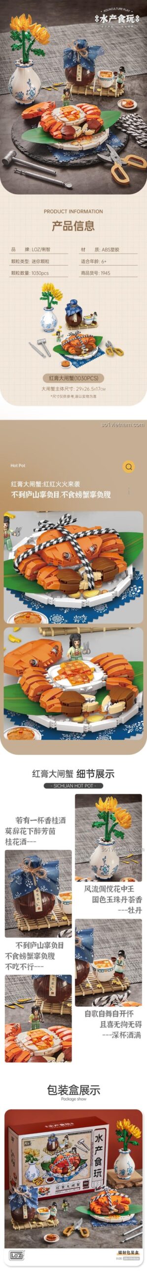 đồ chơi xếp hình Cua Hoàng Đế, thông số kỹ thuật mô hình cua lông đỏ, 1030 chi tiết mini block, phát triển tư duy cho trẻ 6 tuổi