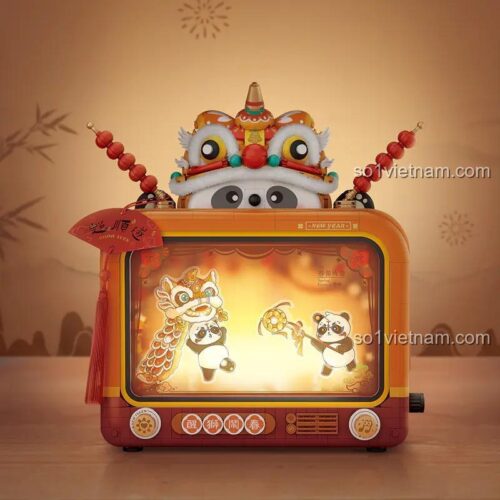 Bộ Lắp Ghép Tivi Cổ LOZ 1966 Sư Tử Múa Xuân & Múa Rối - Cảnh Lễ Hội Tết