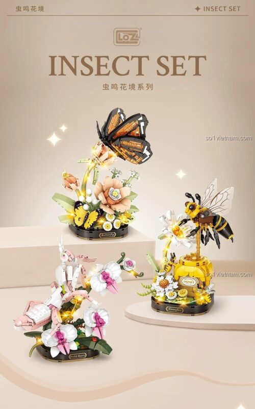 đồ chơi mô hình Bướm Hổ và Hoa LOZ, bộ xếp hình côn trùng nghệ thuật cho con gái 15 tuổi, chất lượng cao