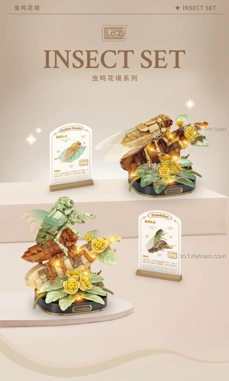 Đồ chơi mô hình Ve Sầu LOZ 4122 trong bộ sưu tập côn trùng, chất lượng cao, cho bé trai bé gái 8 tuổi