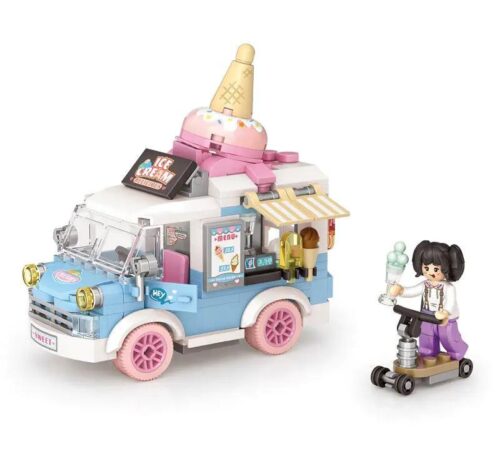 Bộ lắp ghép Xe bán kem LOZ 4207 màu hồng xanh pastel ngọt ngào, đồ chơi cho bé gái 6 tuổi giá rẻ.