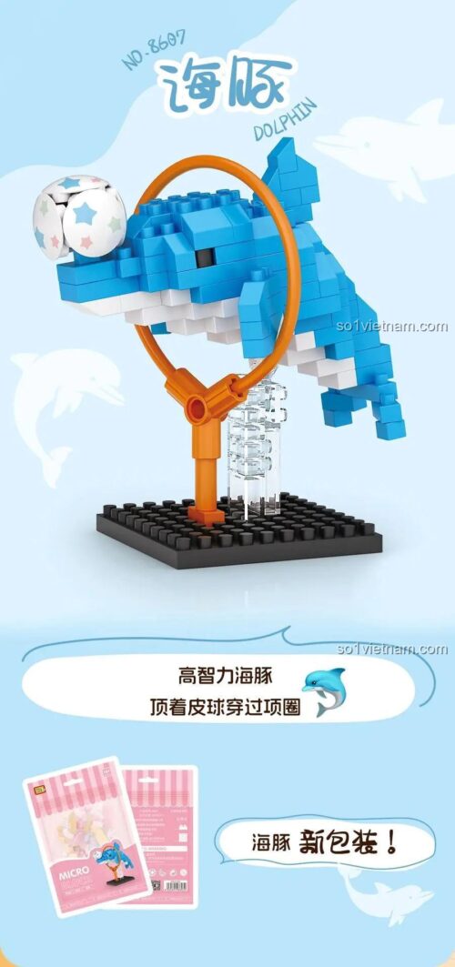 Đồ chơi mô hình LOZ 8607 Cá Heo, bộ xếp hình Cá Heo, thiết kế Q-version, rèn luyện tư duy cho 14 tuổi