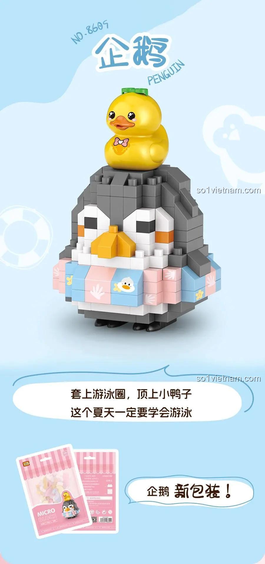 Hộp sản phẩm bộ lắp ghép LOZ 8609 Chim cánh cụt đội vịt con, đồ chơi xếp hình LOZ 8609 cho bé trai bé gái, giá rẻ.