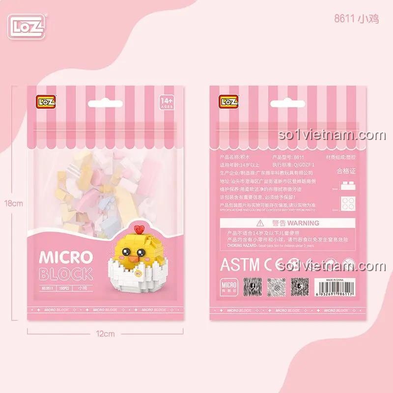 Hộp sản phẩm LOZ 8611 Gà con, bộ lắp ghép 8611 chất lượng cao, an toàn cho con gái 14 tuổi, giá tiết kiệm