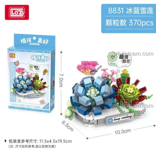 LOZ 8831 Bộ Lắp Ghép Hoa Băng Lam Tuyết Kích thước mô hình và hộp đựng