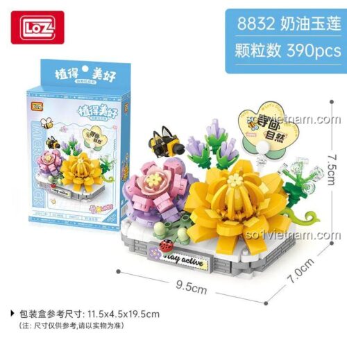 LOZ 8832 Chậu hoa kem ngọc liên hộp và kích thước, bộ lắp ghép hoa, đồ chơi xếp hình hoa, 390 mảnh, 14 tuổi, màu vàng, hồng, tím, xanh lá, trắng, cho bé gái