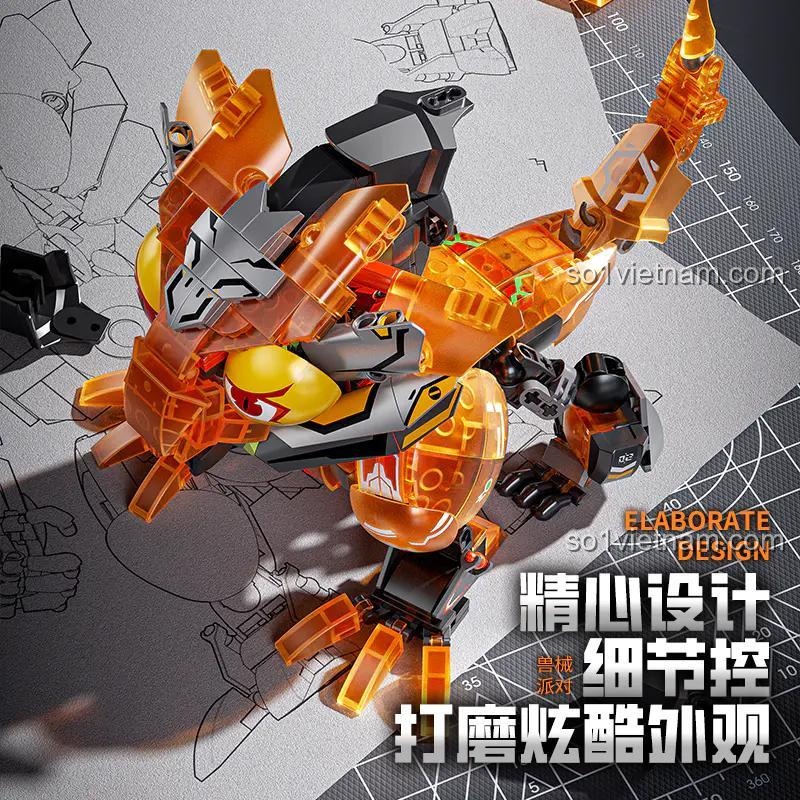 Các bước biến hình từ robot sang thằn lằn của bộ đồ chơi lắp ráp Luck Brick 39901, thể hiện sự linh hoạt và sáng tạo trong thiết kế.