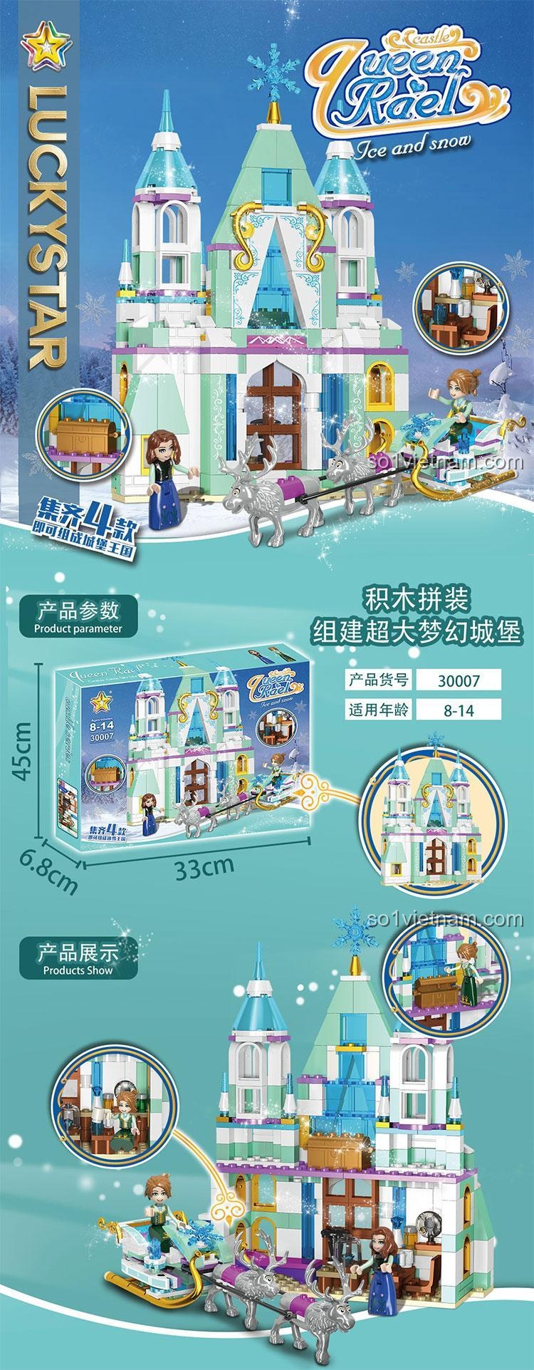 Mô hình Lâu Đài Băng Giá Mộng Mơ Lucky Star 30007 với xe trượt tuyết và tuần lộc