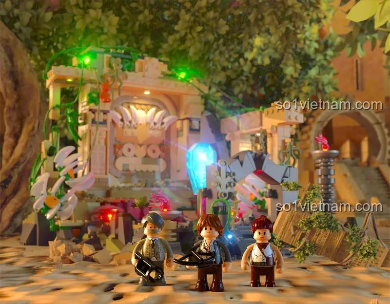 Bộ xếp hình F9010 Di Tích Đền Thờ Rừng Rậm với 3 minifigures thám hiểm, có đèn LED, phù hợp bé trai 8 tuổi, giá tiết kiệm.