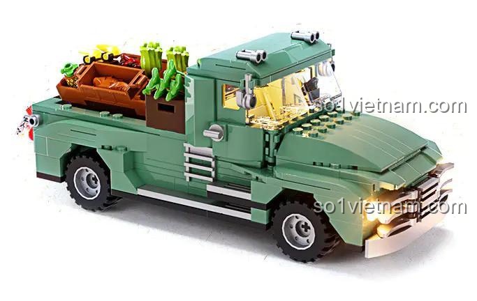 Xe tải nông trại Lumibricks F9016 màu xanh lá, có đèn LED phía trước
