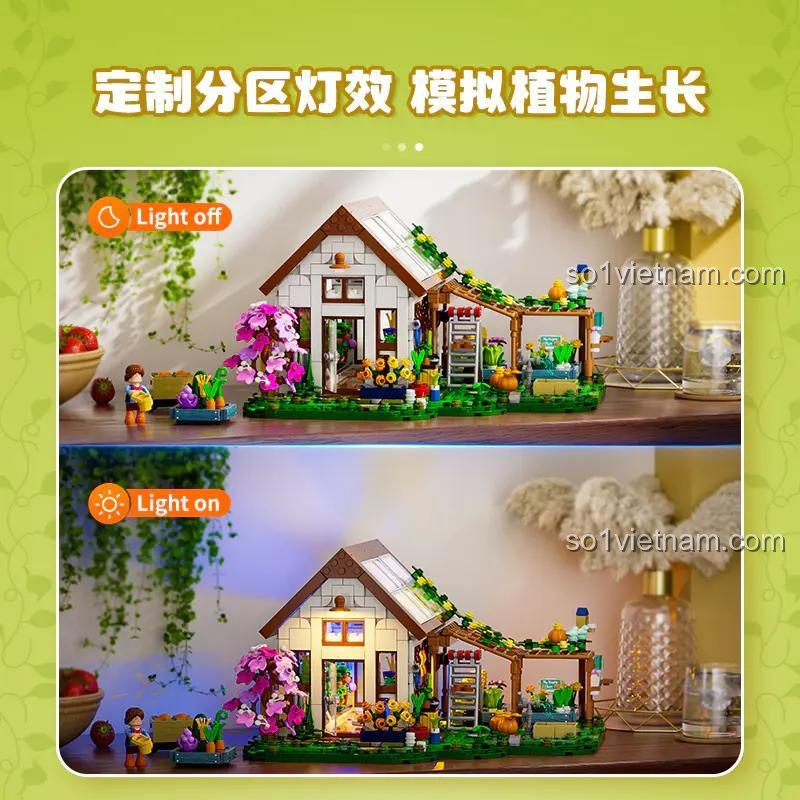 Mô hình Lumibricks F9059 Nhà Vườn Ươm Gia Đình với kích thước được hiển thị rõ ràng (26x23x15.5cm), đồ chơi lắp ghép cho bé 16 tuổi