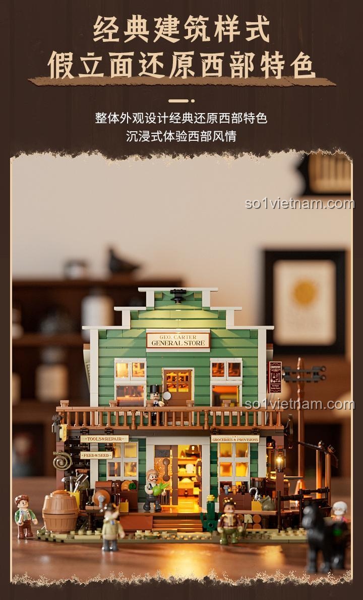 Chi tiết và khả năng chơi của Cửa hàng Tạp hóa Miền Tây Lumibricks F9057, 6 minifigures, đồ chơi lắp ghép