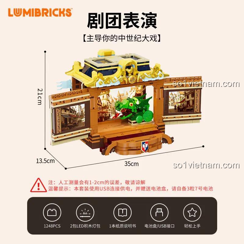 Mô hình Đoàn Kịch Biểu Diễn Thời Trung Cổ Lumibricks L9063 kích thước 35x13.5x21cm, 1248 mảnh, có đèn LED, cho con trai 16 tuổi