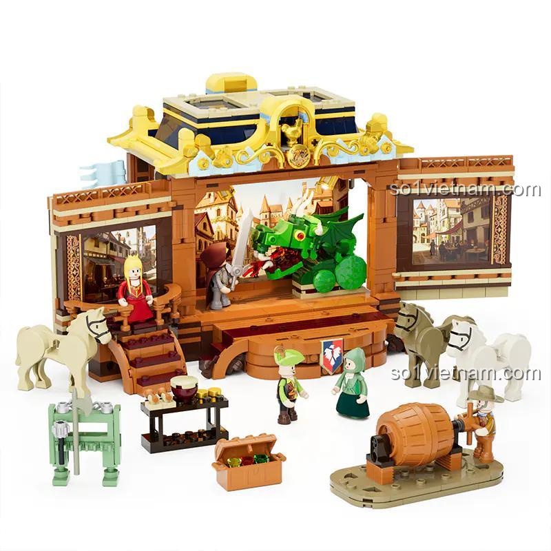 Sân khấu Đoàn Kịch Biểu Diễn Thời Trung Cổ Lumibricks L9063 với 5 minifigures, đồ chơi xây dựng cho con trai 16 tuổi, giá rẻ