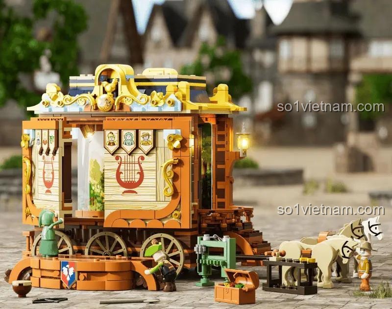 Mô hình Đoàn Kịch Biểu Diễn Thời Trung Cổ Lumibricks L9063 dạng xe ngựa lưu diễn, chi tiết tinh xảo, đồ chơi mô hình cho con trai 16 tuổi