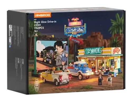 Hộp bộ lắp ghép Rạp Chiếu Phim Drive-in Night Glow Lumibricks L9081, 1760 mảnh, có đèn LED, màn hình tương thích điện thoại, giá tốt cho thanh niên 16 tuổi