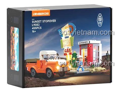 đồ chơi mô hình L9082 Trạm Dừng Chân Hoàng Hôn, ảnh hộp sản phẩm Lumibricks FunWhole, 455 chi tiết, 16+ tuổi, đồ chơi xây dựng cho con trai