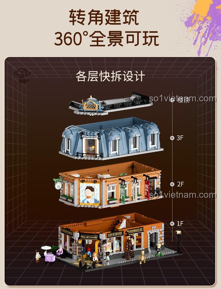 Nội thất tinh xảo của mô hình Phòng Trưng Bày Nghệ Thuật Lumibricks L9085