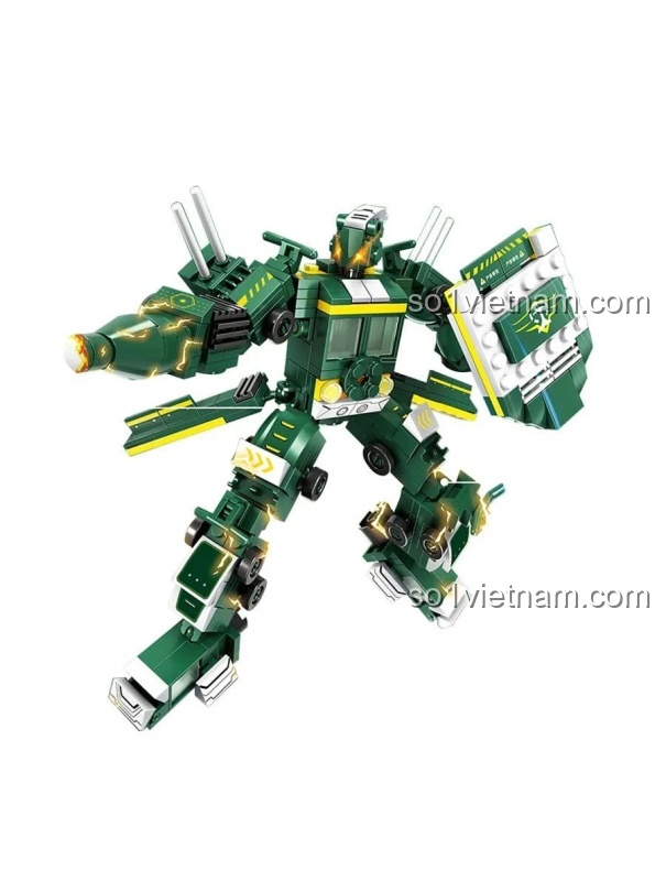 Bộ lắp ghép Robot biến hình LWCK 60087 cho bé trai 6 tuổi. Mô hình robot màu xanh lá có thể biến hình thành tàu hỏa tốc độ. Đồ chơi thông minh giá rẻ.