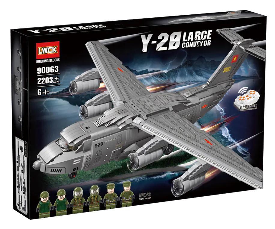 Hộp đồ chơi lắp ghép Máy bay vận tải quân sự Y-20 LWCK 90063 điều khiển từ xa, có đèn LED & âm thanh, 2203 mảnh ghép, cho bé trai 6 tuổi