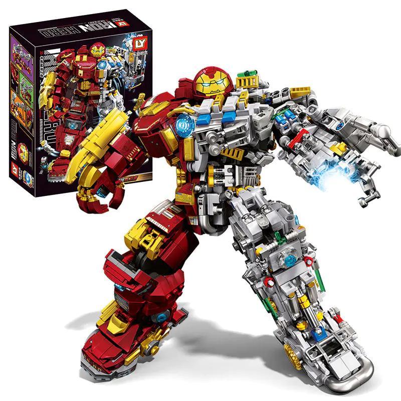 Mô hình Người Sắt Hulkbuster LY 76096 với 1886 mảnh ghép, đèn LED, khớp nối linh hoạt, màu đỏ vàng xám, đồ chơi lắp ráp cho bé trai 6 tuổi