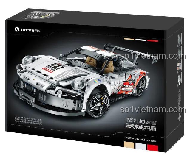 Hộp sản phẩm Siêu xe Porsche 911 万致IM.Master 9821, bộ đồ chơi xe đua tốc độ cao, tỉ lệ 1:10, có đèn LED và âm thanh, điều khiển từ xa, 1861 chi tiết, màu trắng xám đỏ, dành cho bé trai 14 tuổi