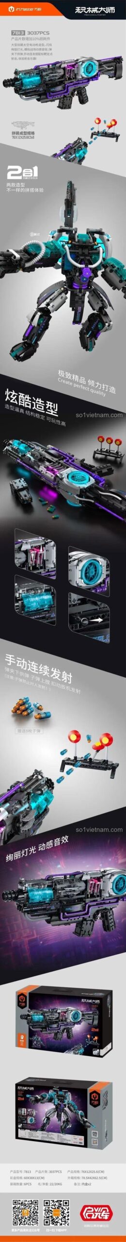 Robot Súng Không Gian Hai Chế Độ 万致IM.Master/启辉玩具QIHUI 7813, bộ lắp ghép robot, đồ chơi mô hình súng bắn đạn nhựa, đồ chơi xây dựng đèn led âm thanh, đồ chơi giáo dục cho bé trai 14 tuổi