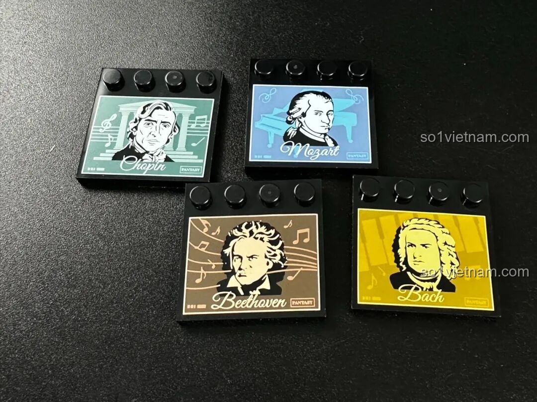 Các mảnh ghép in hình các nhà soạn nhạc cổ điển như Chopin, Mozart, Beethoven, Bach, chi tiết độc đáo của bộ Pantasy Gramophone 85009.